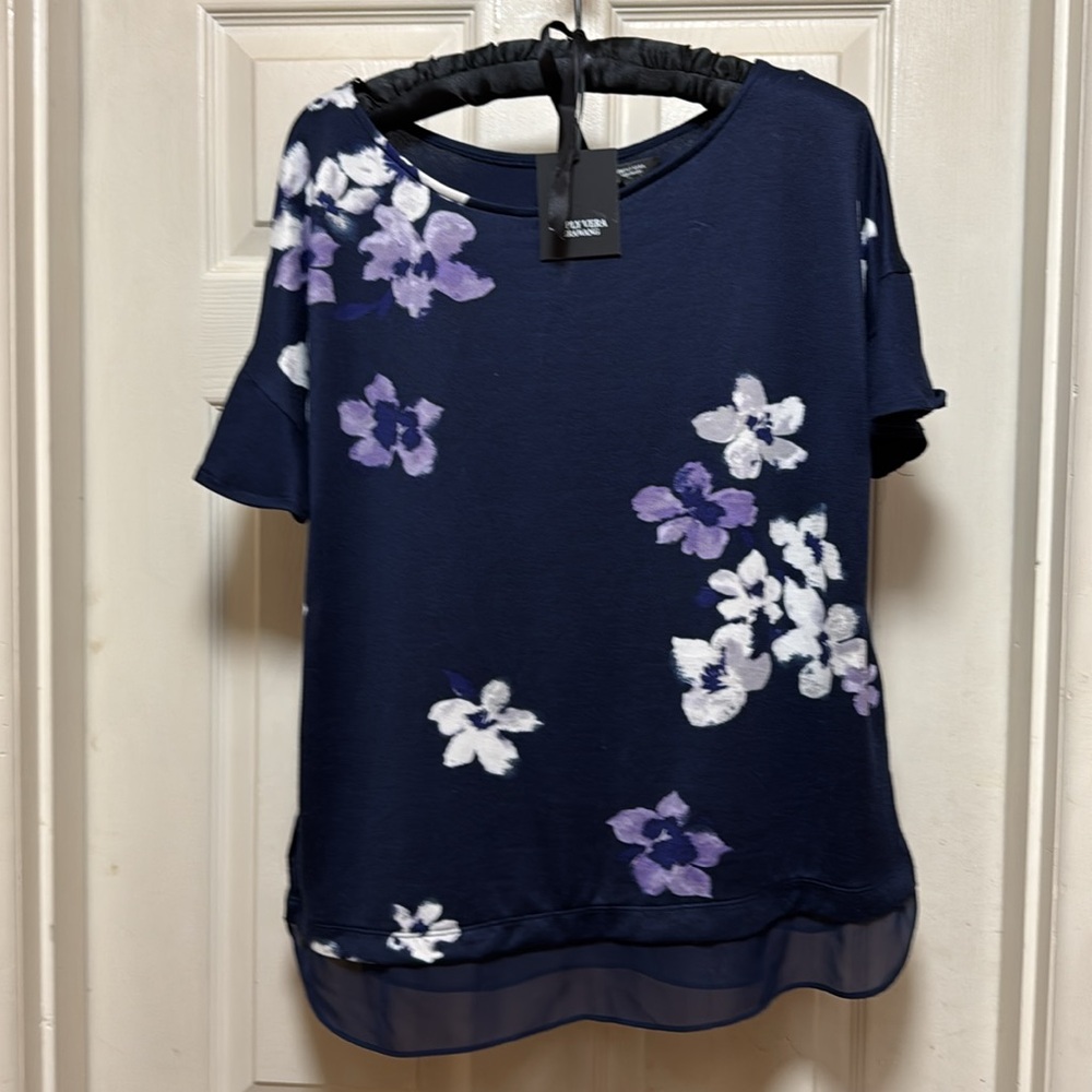 NEW, Floral Navy Top, large